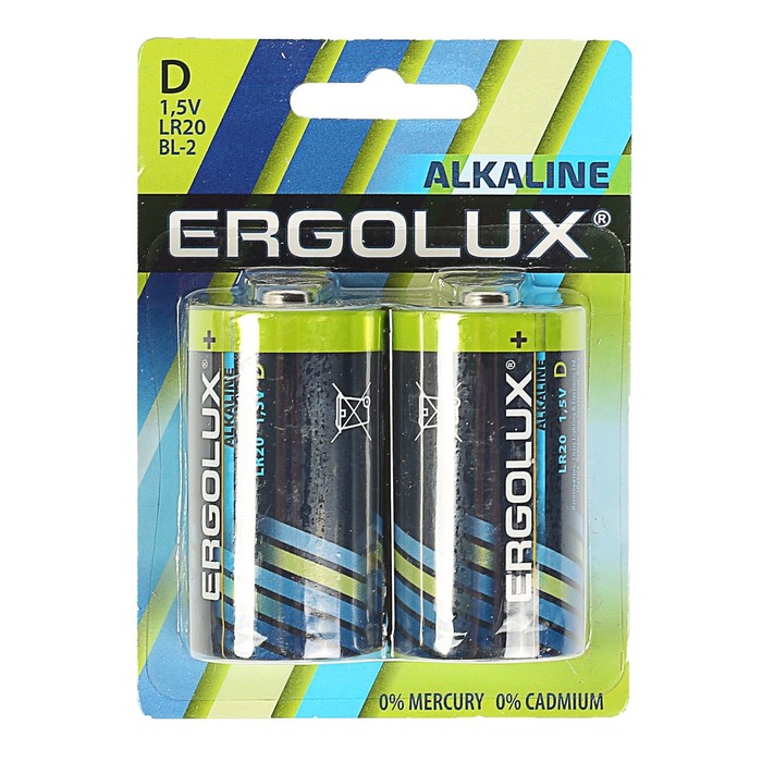 Батарейка алкалиновая Ergolux LR20-2BL (LR20 BL-2), 1.5В, блистер, 2 шт.