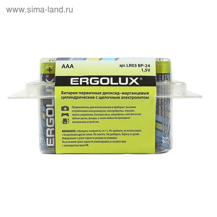 фото Батарейка алкалиновая ergolux, aaa, lr03-24box (lr03 bp-24), 1.5в, набор 24 шт.