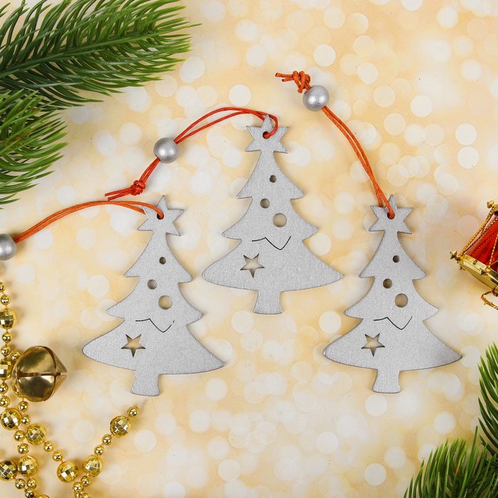 Подвеска новогодняя "Серебряные ёлочки", набор 3 шт.