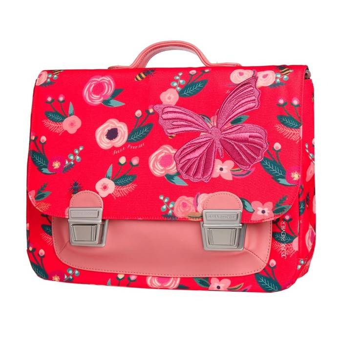 Портфель Jeune Premier 36*30,5*13 дев "Цветы с Бабочкой" красный Itd18109