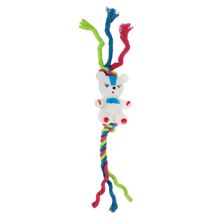 Игрушка для собак "Мишка на канате" (медведь 9,5 см), микс цветов