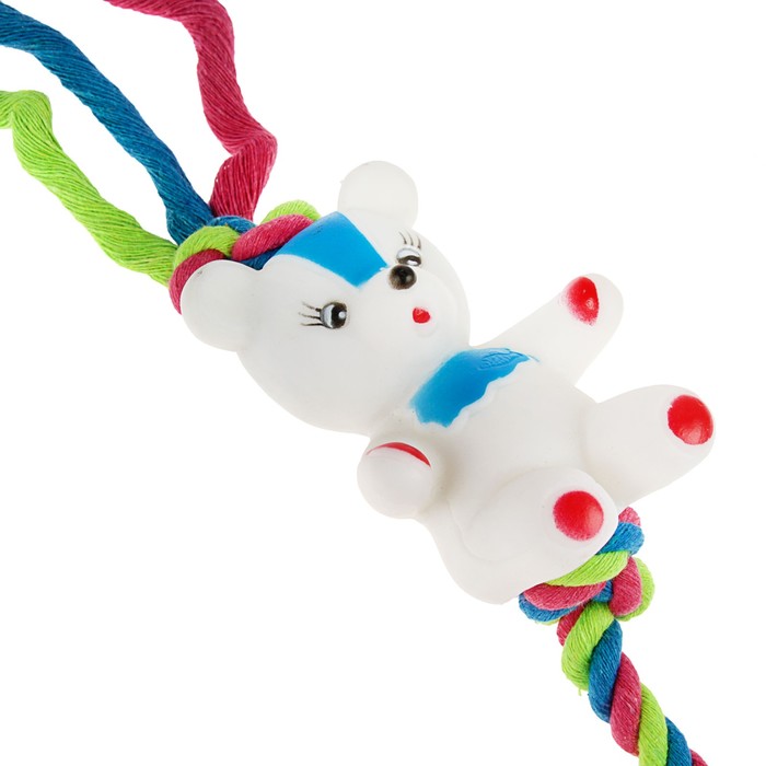 Игрушка для собак "Мишка на канате" (медведь 9,5 см), микс цветов