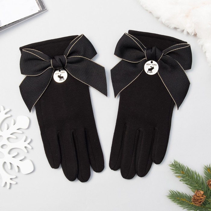 Перчатки женские MINAKU "Бант", размер 16, цвет чёрный