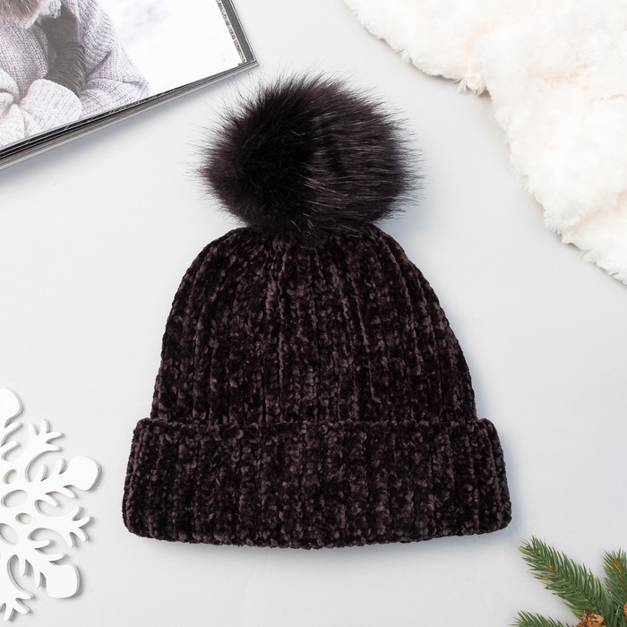 Шапка женская MINAKU "Велюр", размер 54-56, цвет чёрный