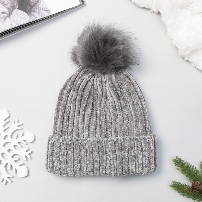 Шапка женская MINAKU "Велюр", размер 54-56, цвет серый