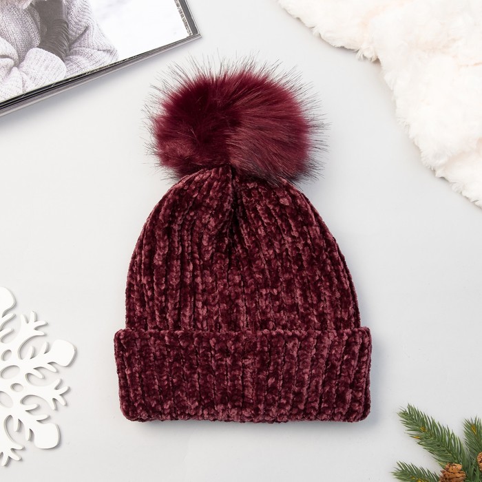 Шапка женская MINAKU «Велюр», размер 54‒56, цвет бордовый