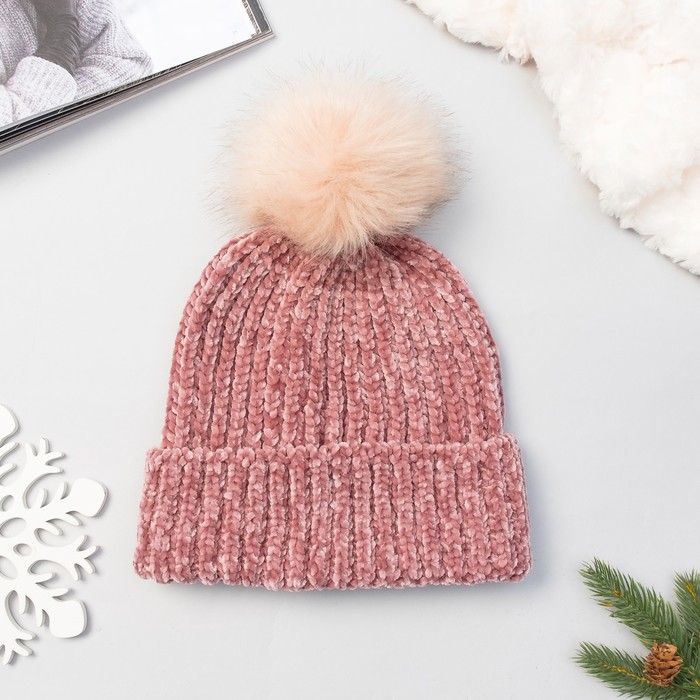 Шапка женская MINAKU "Велюр", размер 54-56, цвет пудра