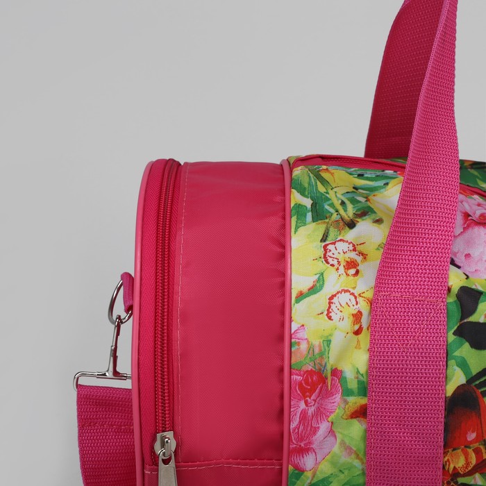 Сумка спортивная "Листва", 1 отдел, наружный карман, ремень, цвет розовый/зелёный