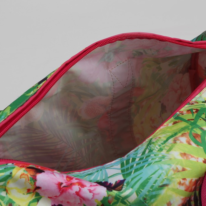 Сумка спортивная "Листва", 1 отдел, наружный карман, ремень, цвет розовый/зелёный