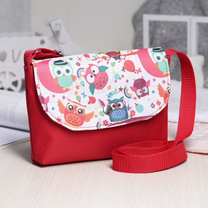 Сумка детская "Совята", отдел на клапане, длинный ремень, цвет красный