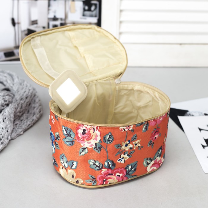 Косметичка-сундук "Цветение", отдел на молнии, зеркало, цвет оранжевый/цветы
