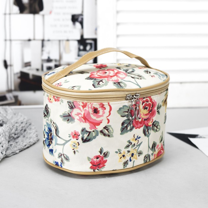 Косметичка-сундук "Цветение", отдел на молнии, зеркало, цвет белый/цветы