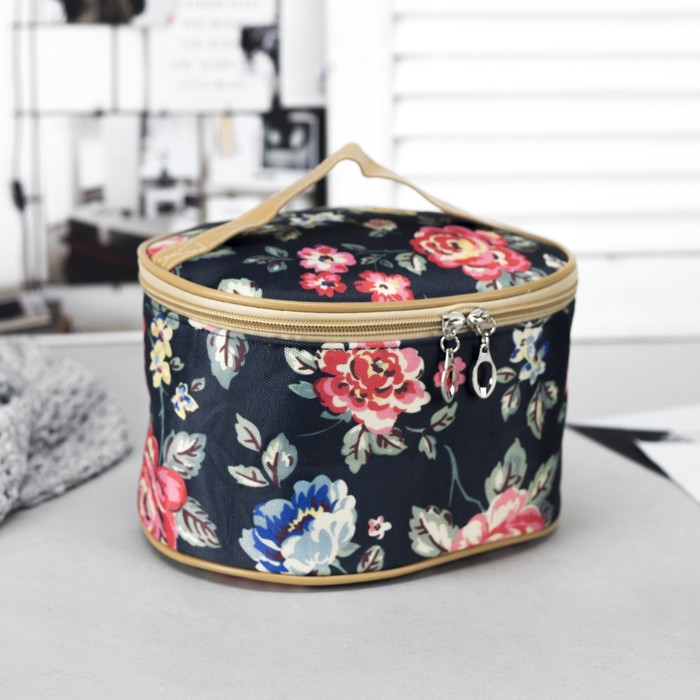 Косметичка-сундук "Цветение", отдел на молнии, зеркало, цвет синий/цветы