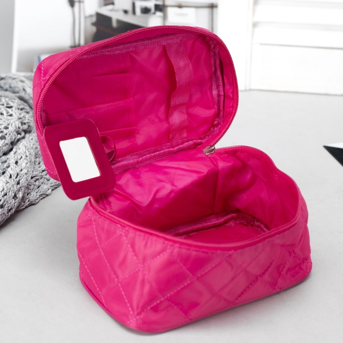 Косметичка-сундучок "Строчка", отдел на молнии, зеркало, цвет малиновый