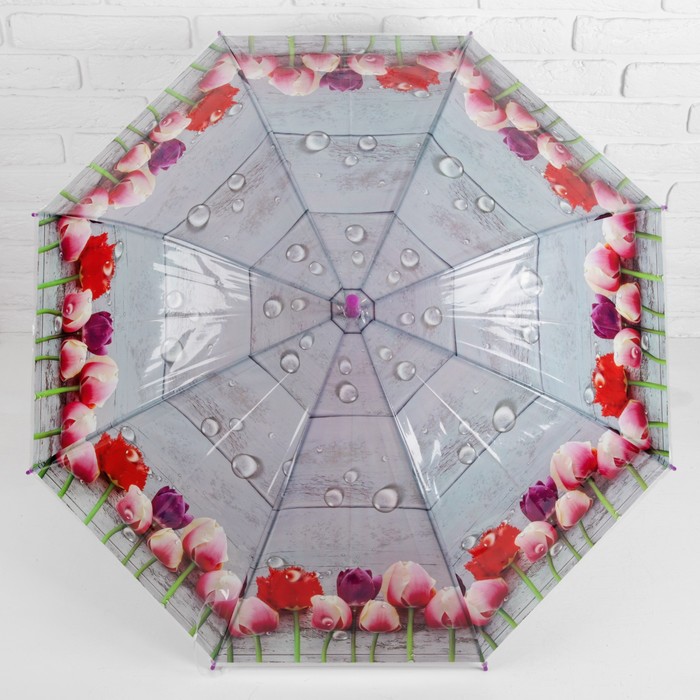 Зонт-трость "Цветы Тюльпаны", полуавтоматический, R=48см, цвет фиолетовый