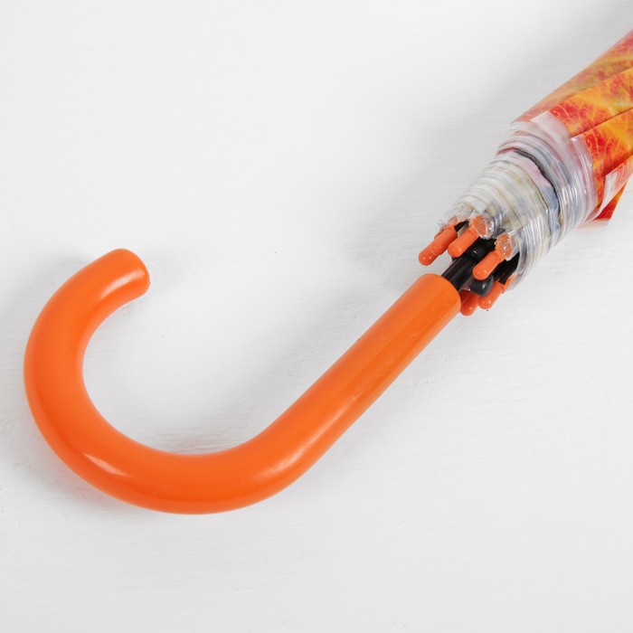 Зонт-трость "Кленовые листья", полуавтоматический, R=48см, цвет коричневый, ручка оранжевая