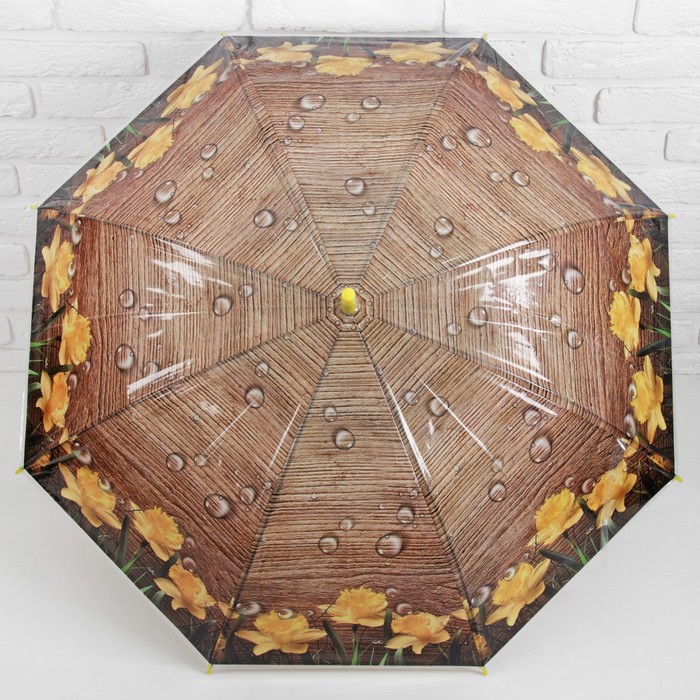 Зонт-трость "Цветы Первоцветы", полуавтоматический, R=48см, цвет жёлтый