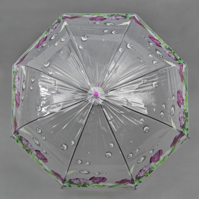 Зонт-трость "Цветы Тюльпаны", полуавтоматический, R=42см, цвет розовый/прозрачный