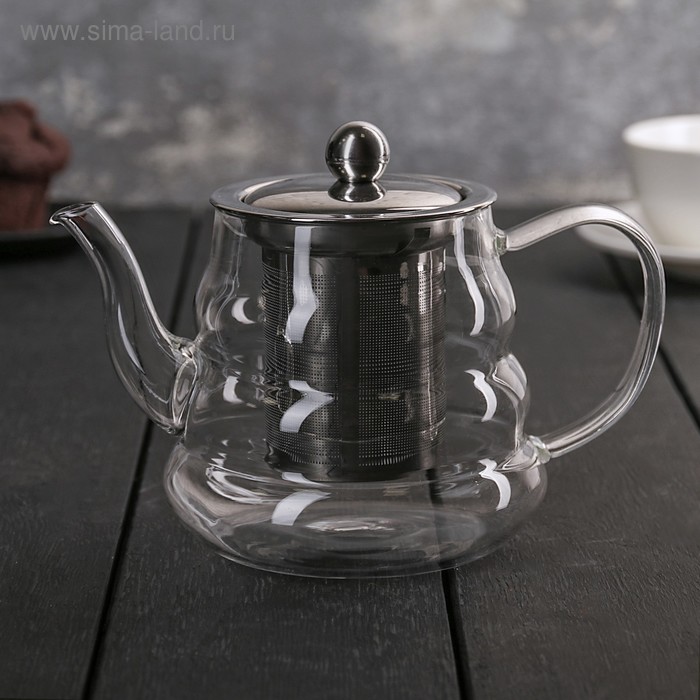 чайник стеклянный заварочный с металлическим ситом доляна элегия 600 мл 19×13×12 5 см Чайник стеклянный заварочный с металлическим ситом «Бриз», 600 мл