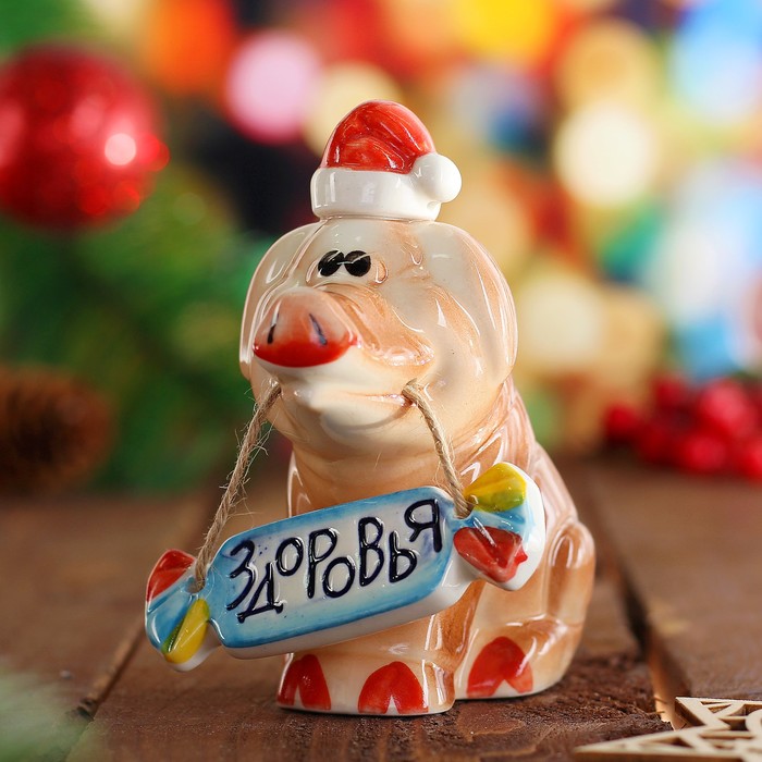 Сувенир "Хрюн новогодний Здоровья" фарфор, 10 см