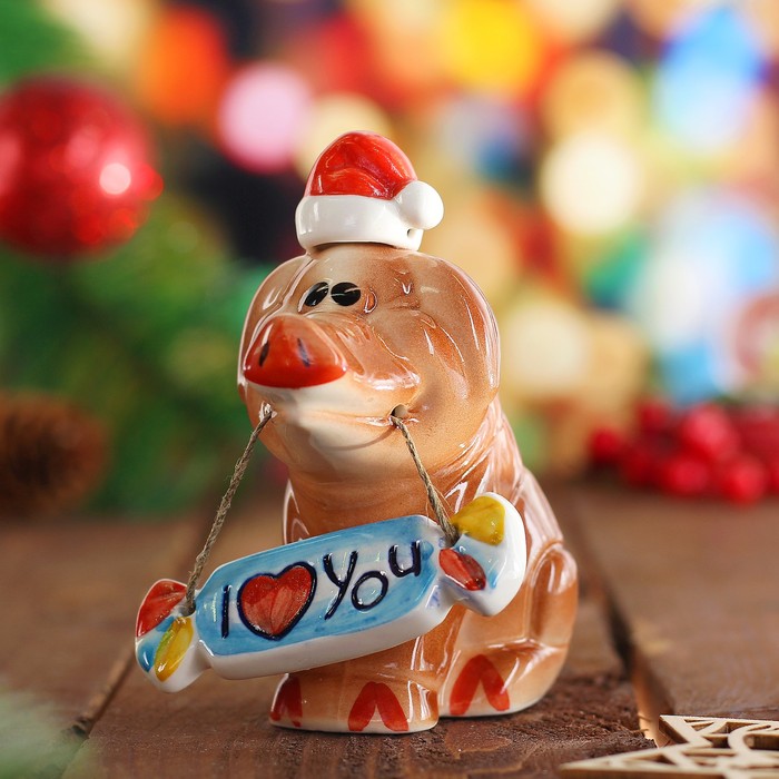 Сувенир "Хрюн новогодний I love you" фарфор, 10 см
