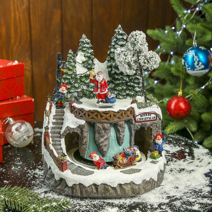 Сувенир полистоун музыкальный, световой "Резиденция Деда Мороза" вращается 27х23х23 см