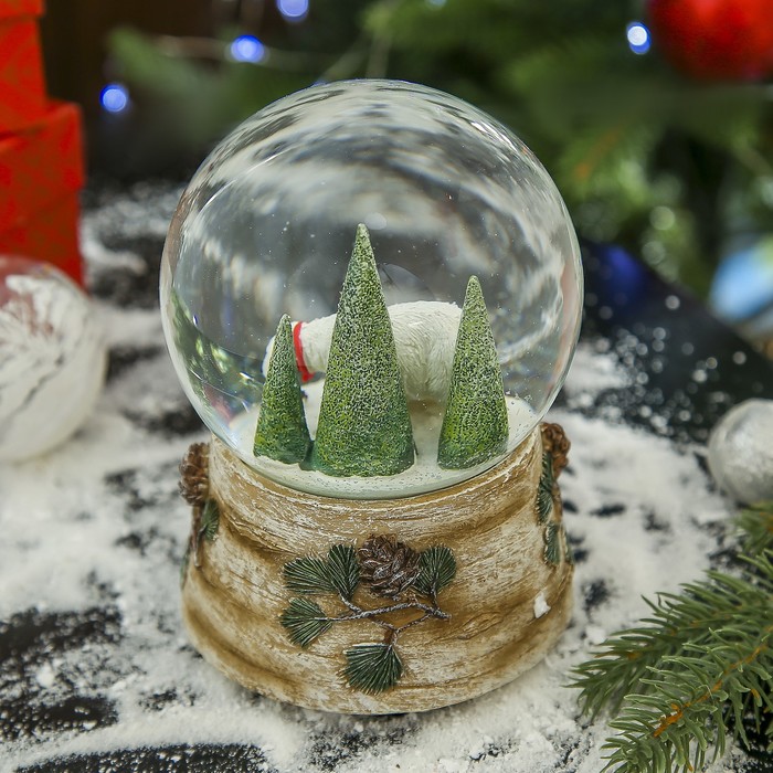 Сувенир полистоун водяной шар музыкальный "Белые медведи" 14,5х10,5х10,5 см