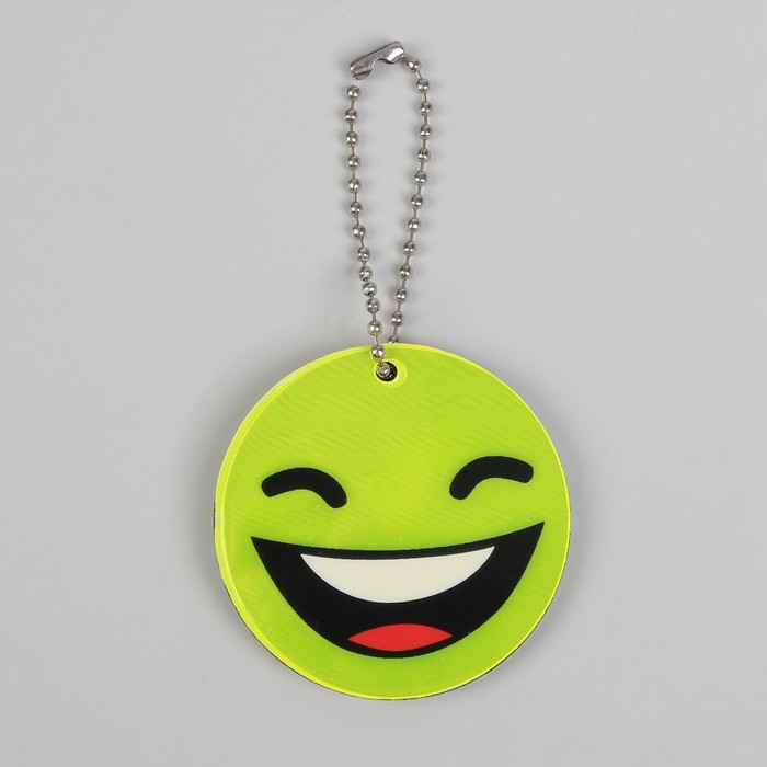 Светоотражающий элемент "Смайлик, смех", двусторонний, d=5,3см, на цепочке