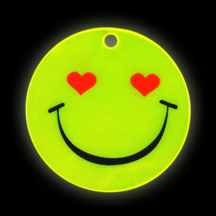 Светоотражающий элемент "Смайлик влюблённый", двусторонний, d=5,3см, на цепочке