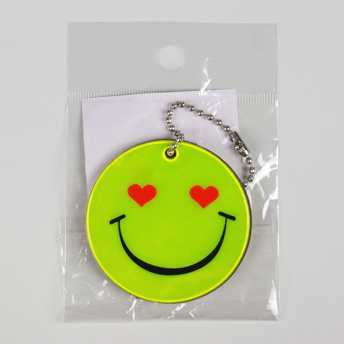 Светоотражающий элемент "Смайлик влюблённый", двусторонний, d=5,3см, на цепочке