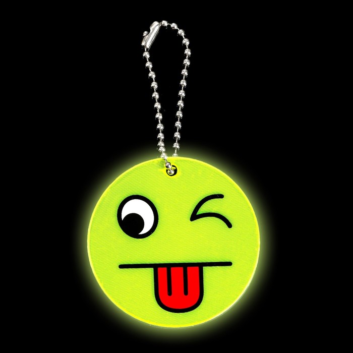 Светоотражающий элемент "Смайлик, язык", двусторонний, d=5,3см, на цепочке