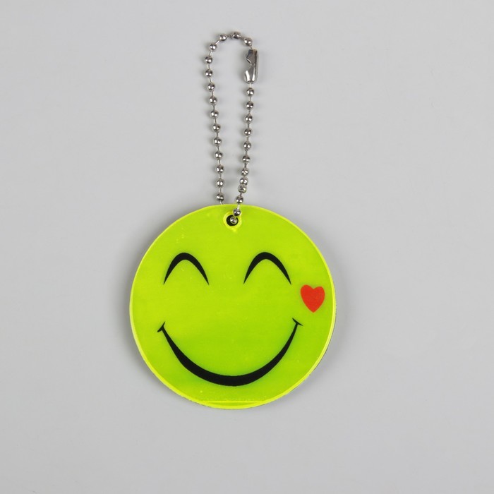 Светоотражающий элемент "Смайлик довольный", двусторонний, d=5,3см, на цепочке