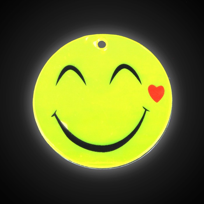 Светоотражающий элемент "Смайлик довольный", двусторонний, d=5,3см, на цепочке