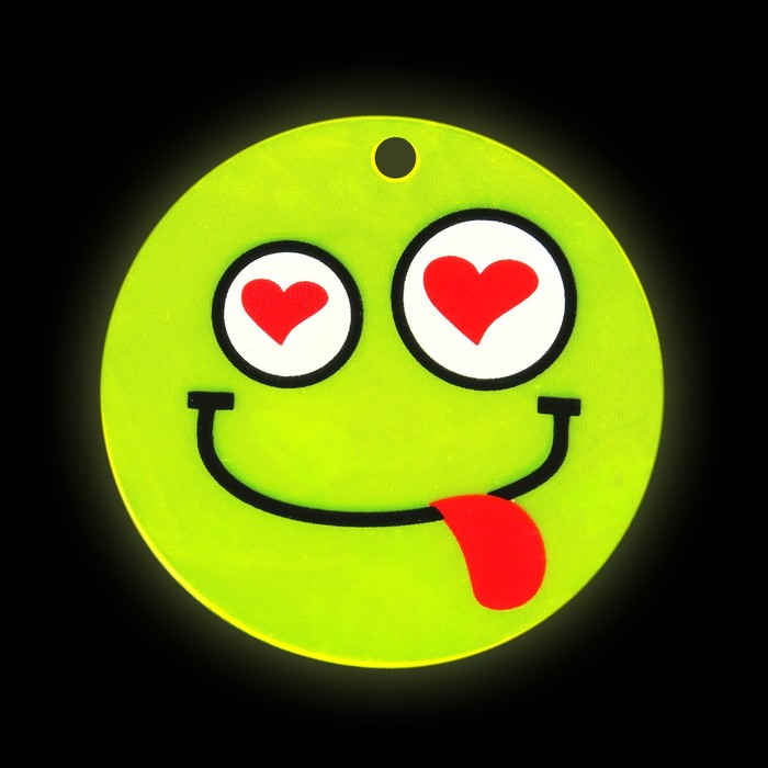 Светоотражающий элемент "Смайлик глаза-сердечки", двусторонний, d=5,3см, на цепочке