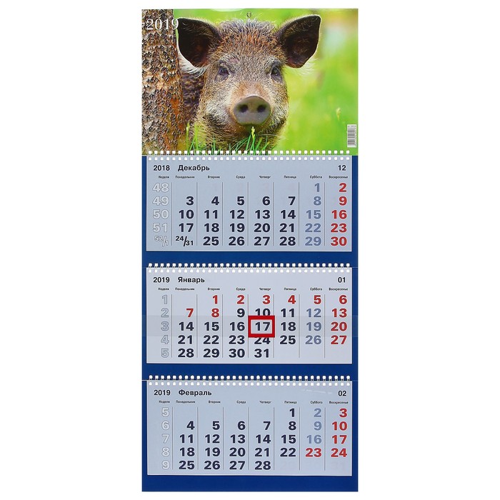 Календарь квартальный, трио "Символ года - 2" 2019 год, 31х69см