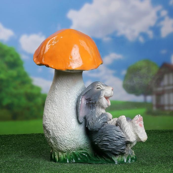 Садовая фигура "Заяц под грибом" 35х32х45см