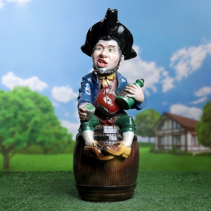 Садовая фигура "Пират на бочке" 27х32х73см