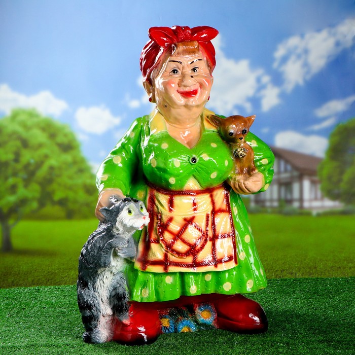 Садовая фигура "Тёща с котом и собакой" 51х44х77см