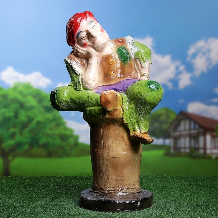 Садовая фигура "Баба Яга в ступе средняя" 41х33х69см