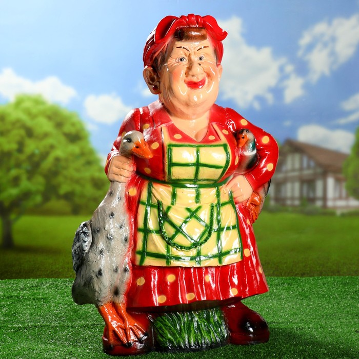 Садовая фигура "Тёща с гусем" 39х52х79см полистоун