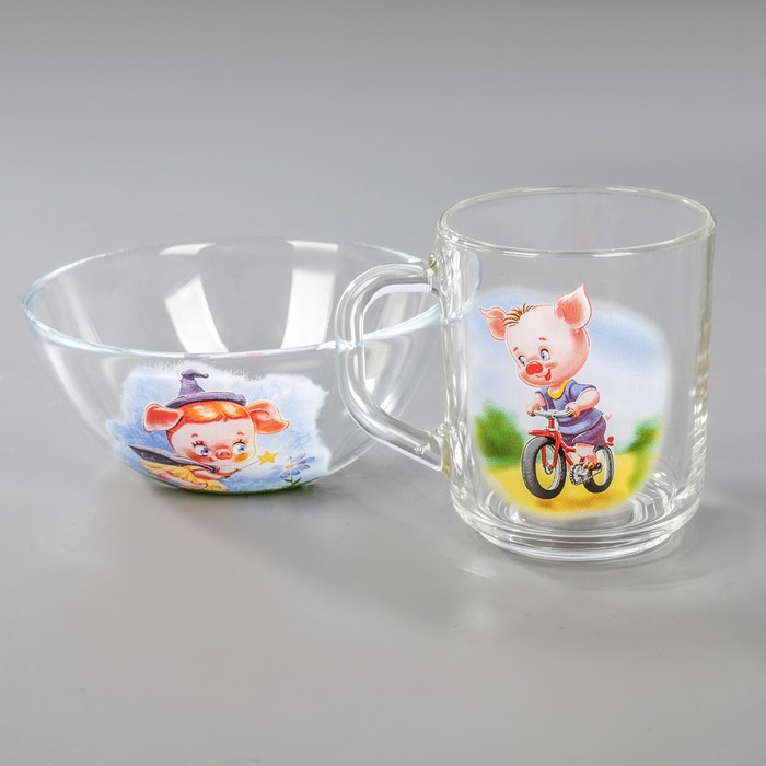 Набор для завтрака "Прикольные поросята", 2 предмета: салатник, кружка, рисунок МИКС