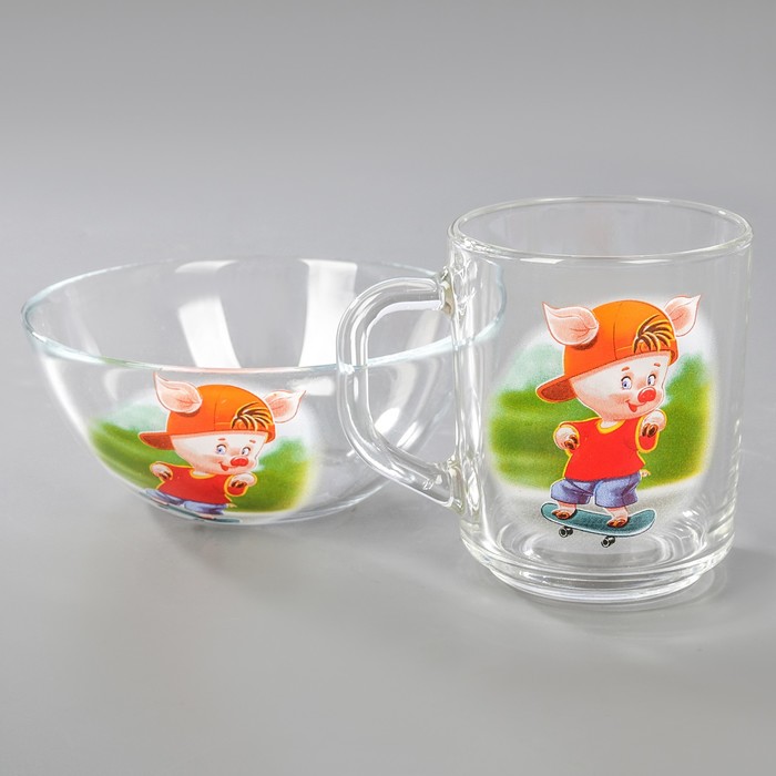 Набор для завтрака "Прикольные поросята", 2 предмета: салатник, кружка, рисунок МИКС