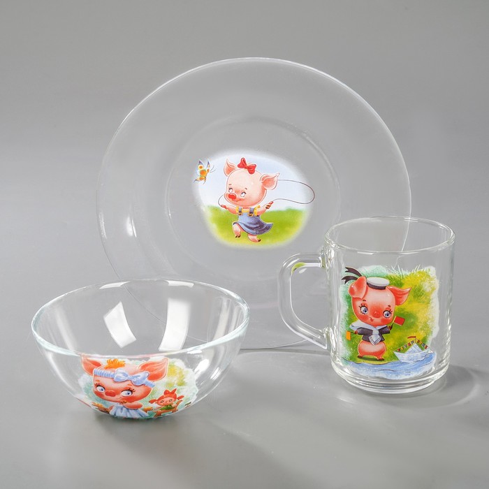 Набор для завтрака "Прикольные поросята", 3 предмета, рисунок МИКС