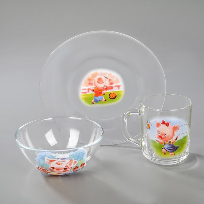 Набор для завтрака "Прикольные поросята", 3 предмета, рисунок МИКС