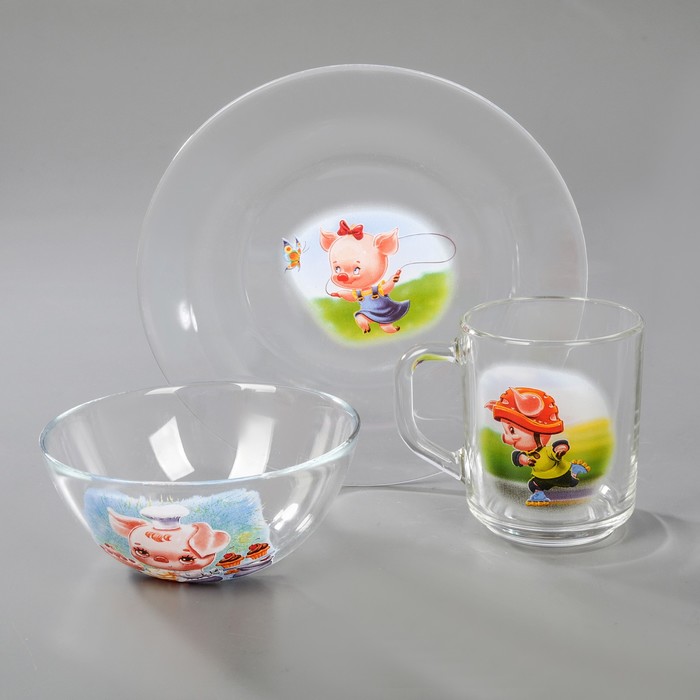 Набор для завтрака "Прикольные поросята", 3 предмета, рисунок МИКС
