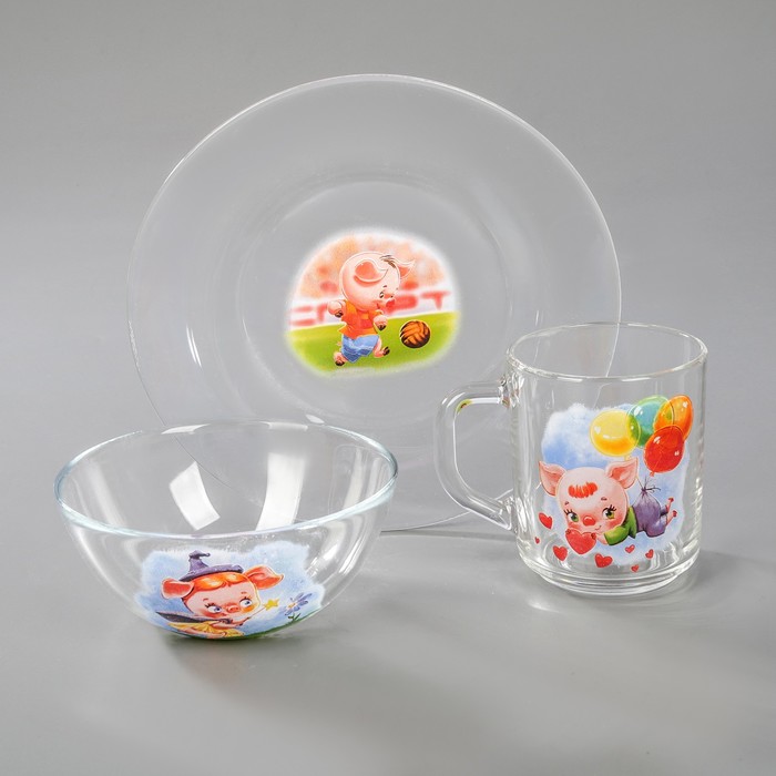 Набор для завтрака "Прикольные поросята", 3 предмета, рисунок МИКС