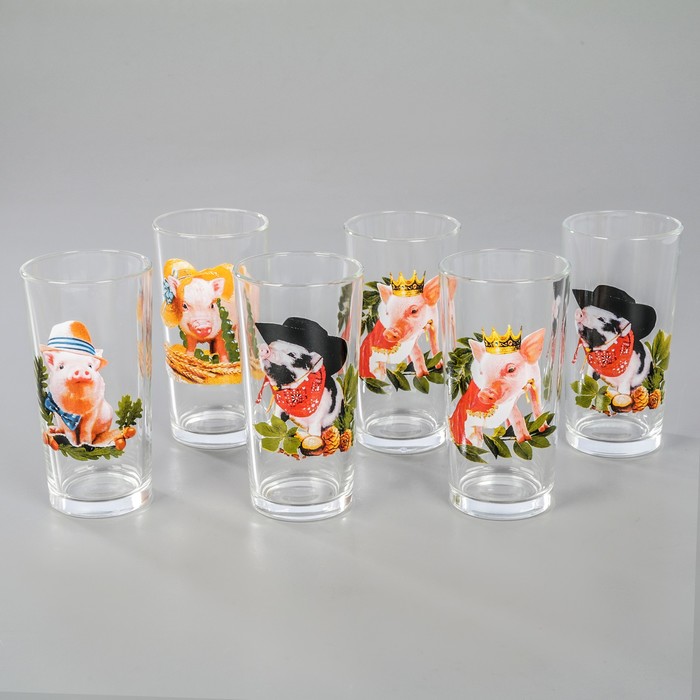 Набор стаканов 230 см "Год свиньи", 6 шт, рисунок МИКС