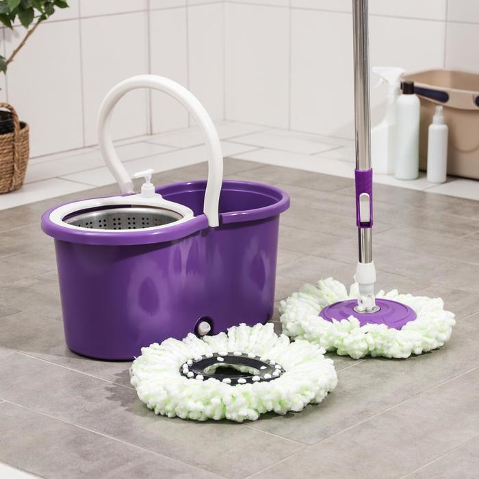 фото Набор для уборки: ведро с металлической центрифугой 14 л, швабра, запасная насадка из микрофибры, дозатор, колёсики, цвет микс