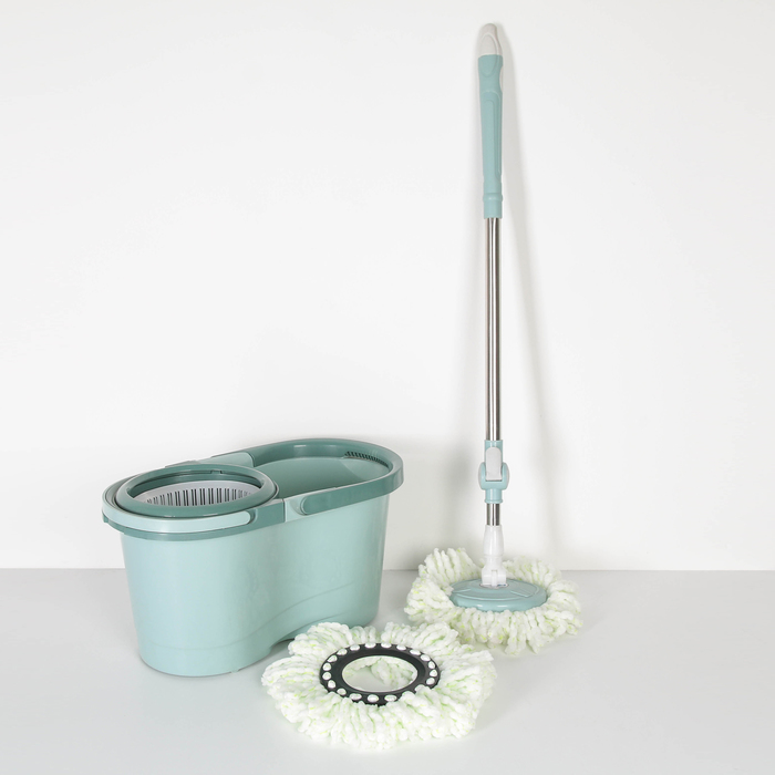 Набор для уборки: ведро с пластиковой центрифугой, швабра, доп. насадка, цвет МИКС