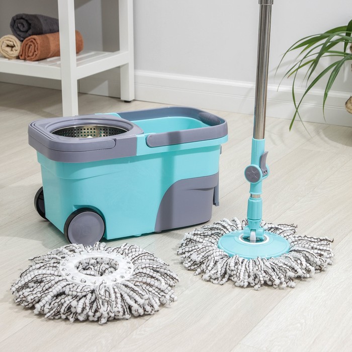 Набор для уборки: ведро с металлич. центрифугой, швабра, доп. насадка, цвет МИКС